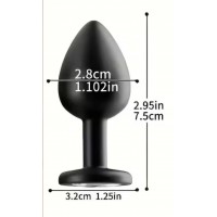 Anal Plug w/Clear Removeable Jewel, Silicone, SMALL, BLACK