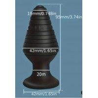 Anal Plug Ribbed w/Clear Jewel, Silicone, BLK