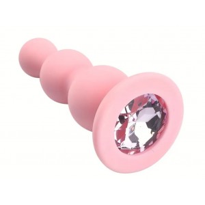 Anal Plug Ripple w/light pink Jewel, Silicone, LIGHT PINK