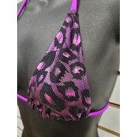 Dancewear 2pc set, Micro Top & Thong w/Shiny Pattern Material PURPLE One Size