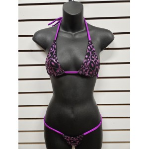 Dancewear 2pc set, Micro Top & Thong w/Shiny Pattern Material PURPLE One Size