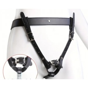 Forced Orgasm Belt, Strap-on Harness OR Men's Leather Cock Ring w/waist belt, Leather, BLACK