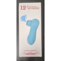 Vibrating & Sucking Vibrator with Tongue, 12-Speed, Medical Grade Silicone, Waterproof, Rechargeable, LIGHT BLUE