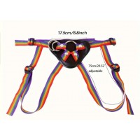 Strap-on Harness Adjustable, 3 metal Rings, Rainbow