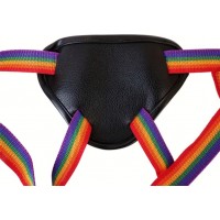 Strap-on Harness Adjustable, 3 metal Rings, Rainbow