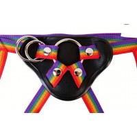 Strap-on Harness Adjustable, 3 metal Rings, Rainbow