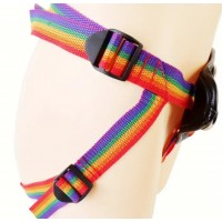 Strap-on Harness Adjustable, 3 metal Rings, Rainbow