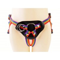 Strap-on Harness Adjustable, 3 metal Rings, Rainbow