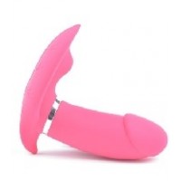 10-Speed Rechargeable Pink Color Silicone Butterfly with Penis Vibrator