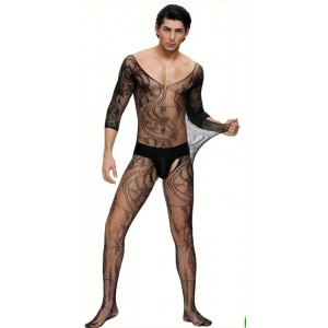 Men's Bodystocking V-Neck BLACK, ONE SIZE