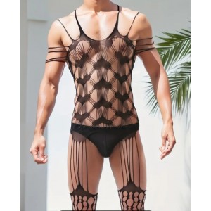 Men's Bodystocking w/heart design BLK