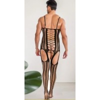 Men's Bodystocking striped design, BLK 