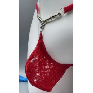 Men's G-string Lace w/beads, RED 