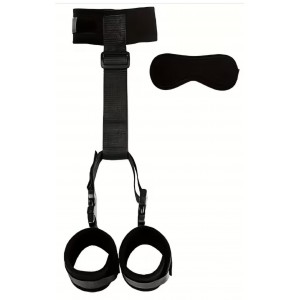 Neck to Wrist Restraint with Blindfold, BLACK