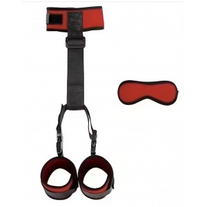 Neck to Wrist Restraint with Blindfold, RED/BLACK