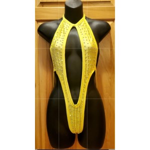 One piece Suspender style Dancewear Yellow with Jewels One Size