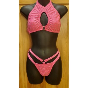 2 piece set Dancewear Hot Pink with JEWELS One Size