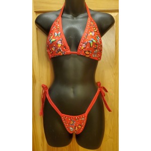 2 piece set Dancewear Red with Butterflies and Jewels One Size