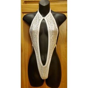 One piece Suspender style Dancewear WHITE with Jewels One Size