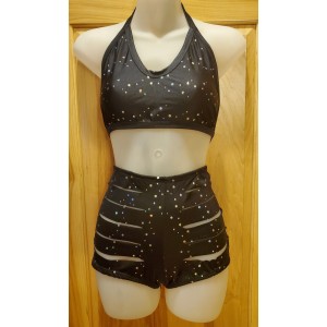 2 piece set Dancewear Black with Jewels Higher Waist One Size