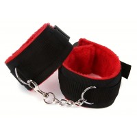 Fur Lined Hand Cuffs RED, Black Nylon