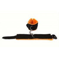 Fur Lined Hand Cuffs ORANGE, Black Nylon