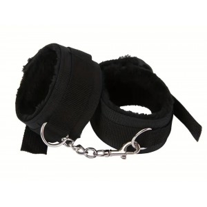 Fur Lined Hand Cuffs BLACK, Black Nylon